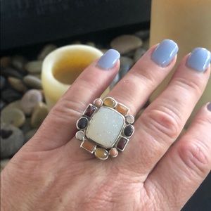 Sterling silver druzy mixed-stone ring